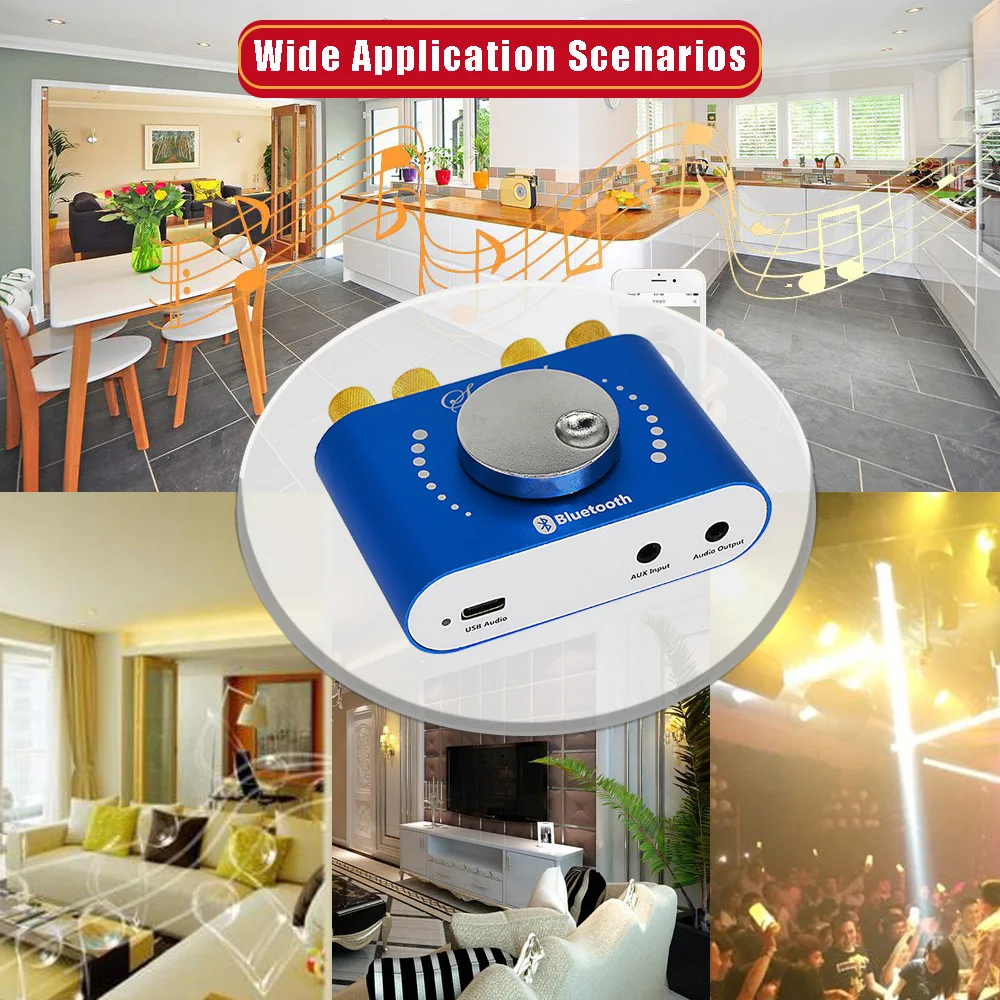 Bluetooth 5.0 Digital Audio Power Amplifier s Class D Mini HiFi Stereo 200W *2 12V/24V Home Car USB Music Sound Card AMP Speaker