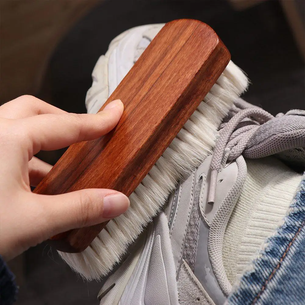 Soft Wool Shoe Brush Multifunctional Leather Care Shoe Polish Brush Wooden Handle Boot Cleaner Shoe Cleaning Brush 4