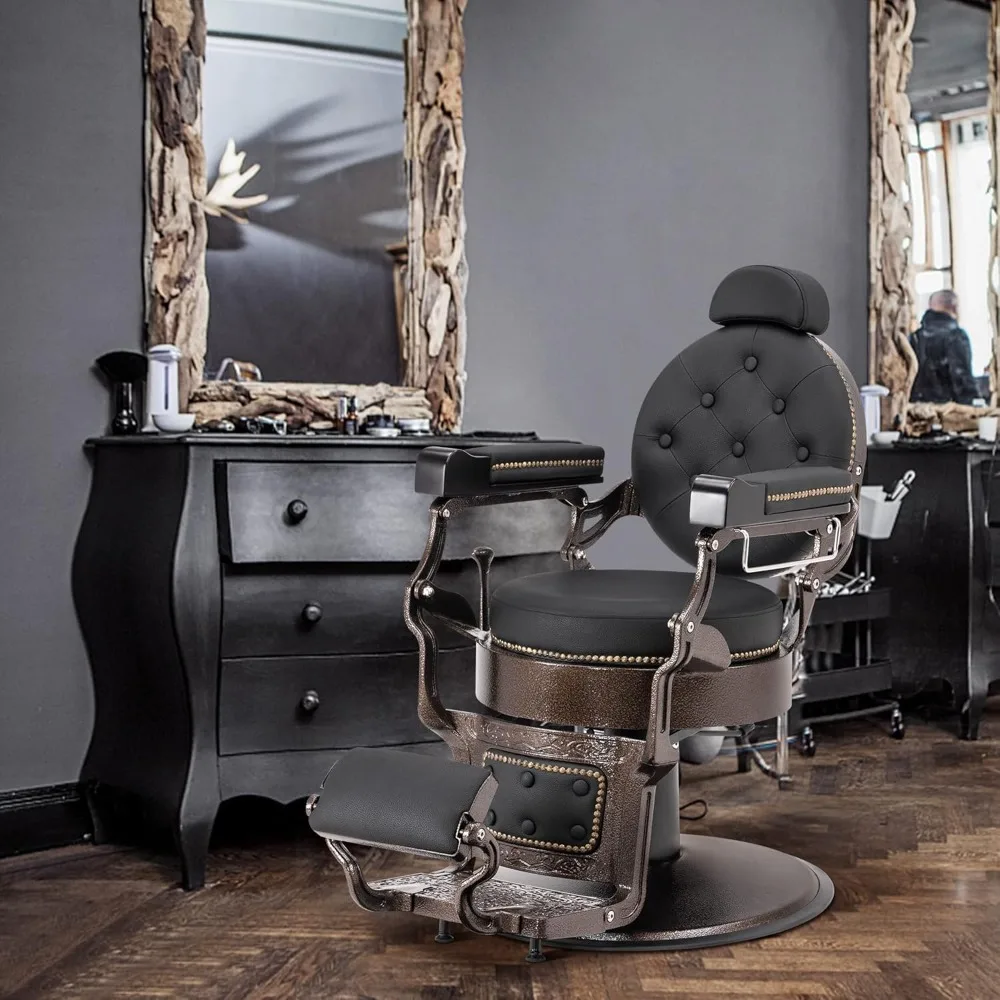 Vintage Barber Chair Heavy Duty Metal Frame All Purpose Hydraulic Recline Salon Beauty Spa Chair Styling Equipment
