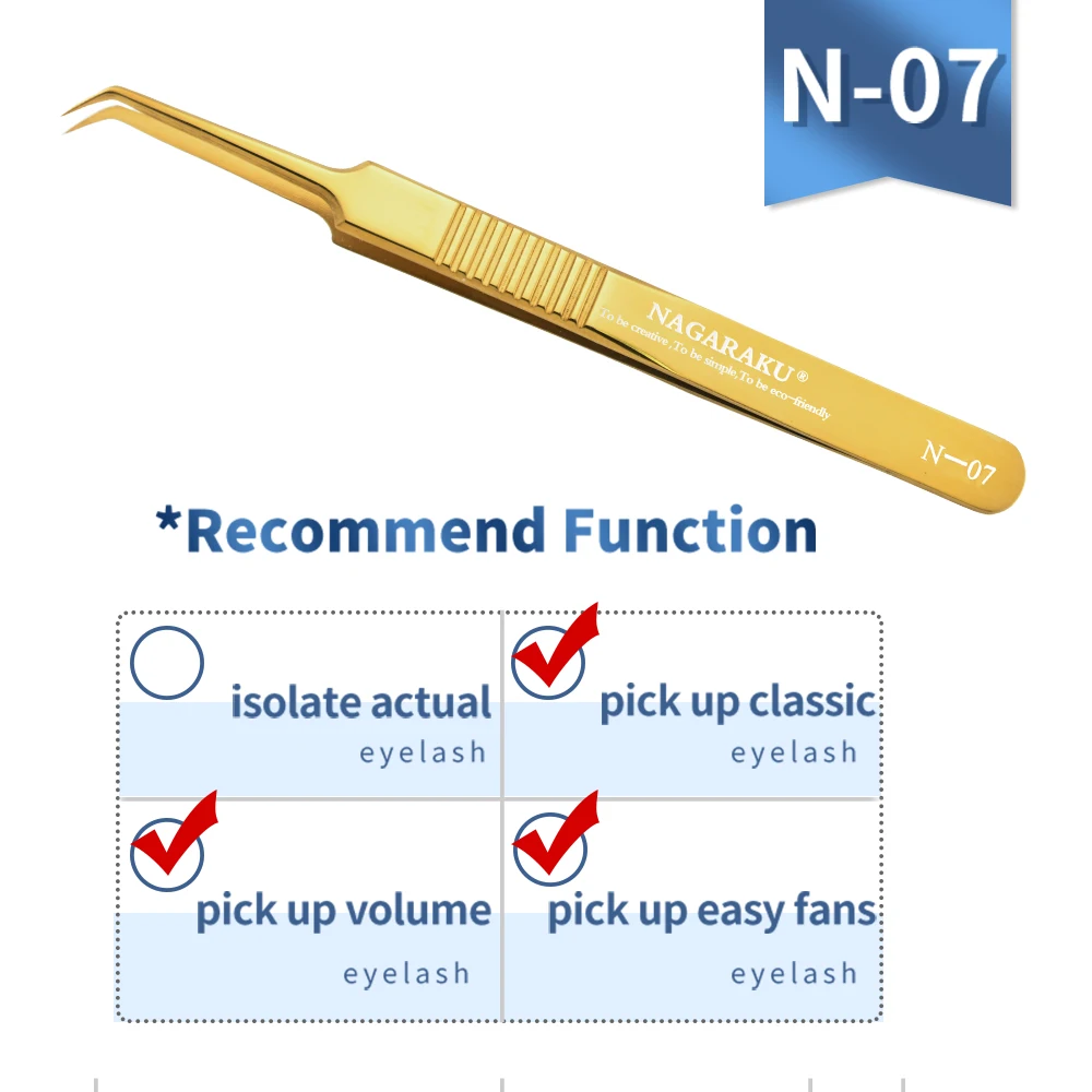 Eyelash Tweezers NAGARAKU Eyelash Extension Tweezers Makeup Tools Stainless Steel Golden Style