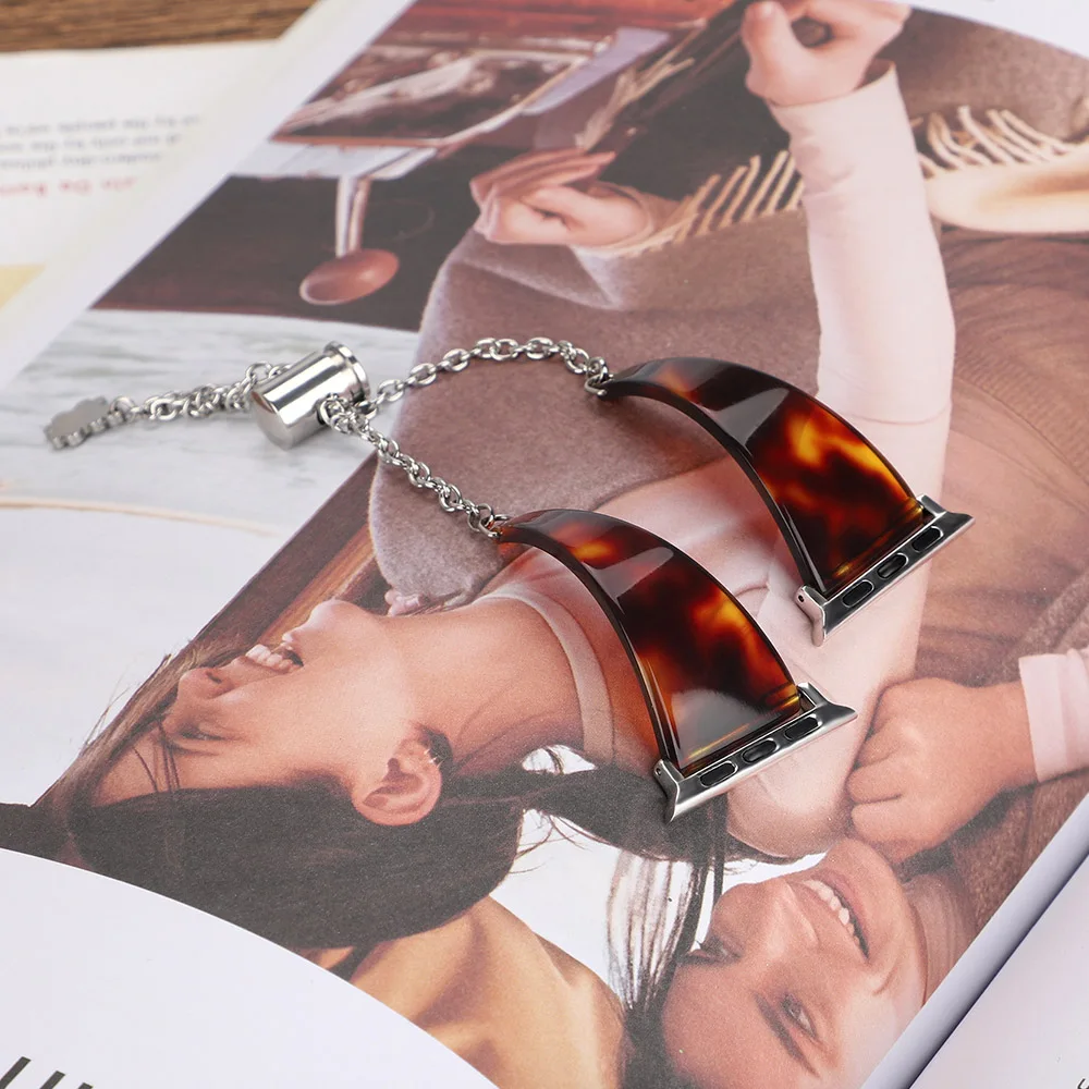 Smooth Resin Bracelet for Apple Watch Series Ultra 8 7 6 5 4 SE Band Pendant Chain 40mm 44mm Strap for iWatch 3 42mm 38mm Belt