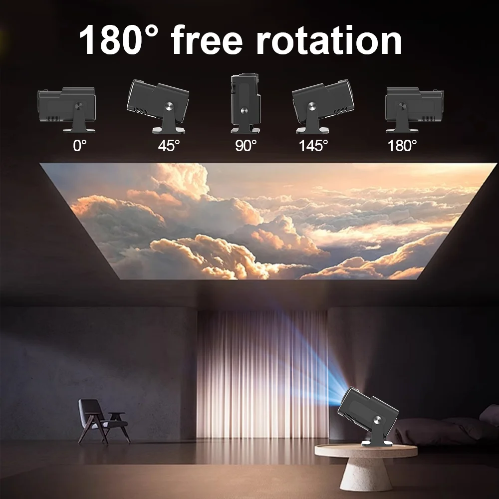 2026 네이티브 1080P 휴대용 프로젝터 안드로이드 11 WiFi6 180 ° 회전식 미니 홈시어터 영화 비머 (휴대폰, 노트북, 야외캠용)