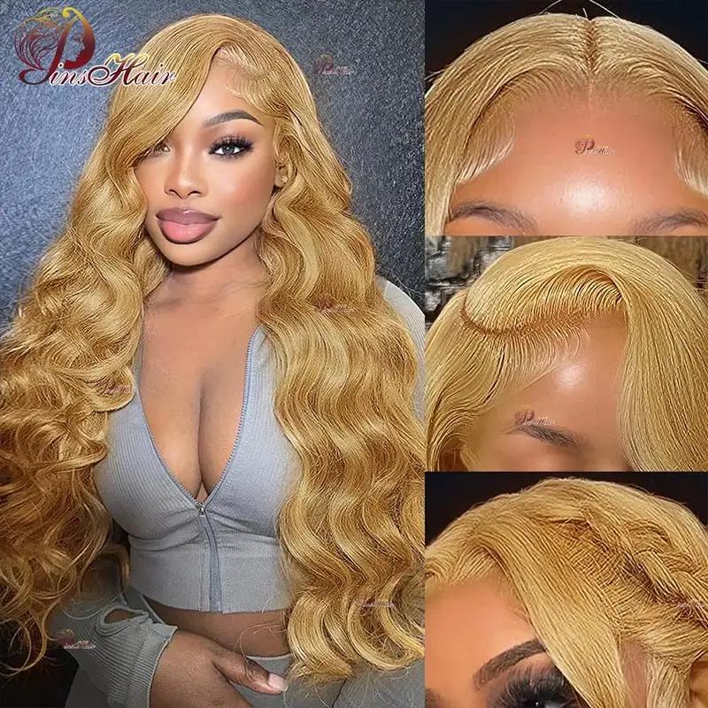 

Honey Blonde Body Wave Lace Front Human Hair Wigs Pre Plucked Ginger Brown 13X6 Lace Frontal Wig Remy Hair For Women 34inch 180%