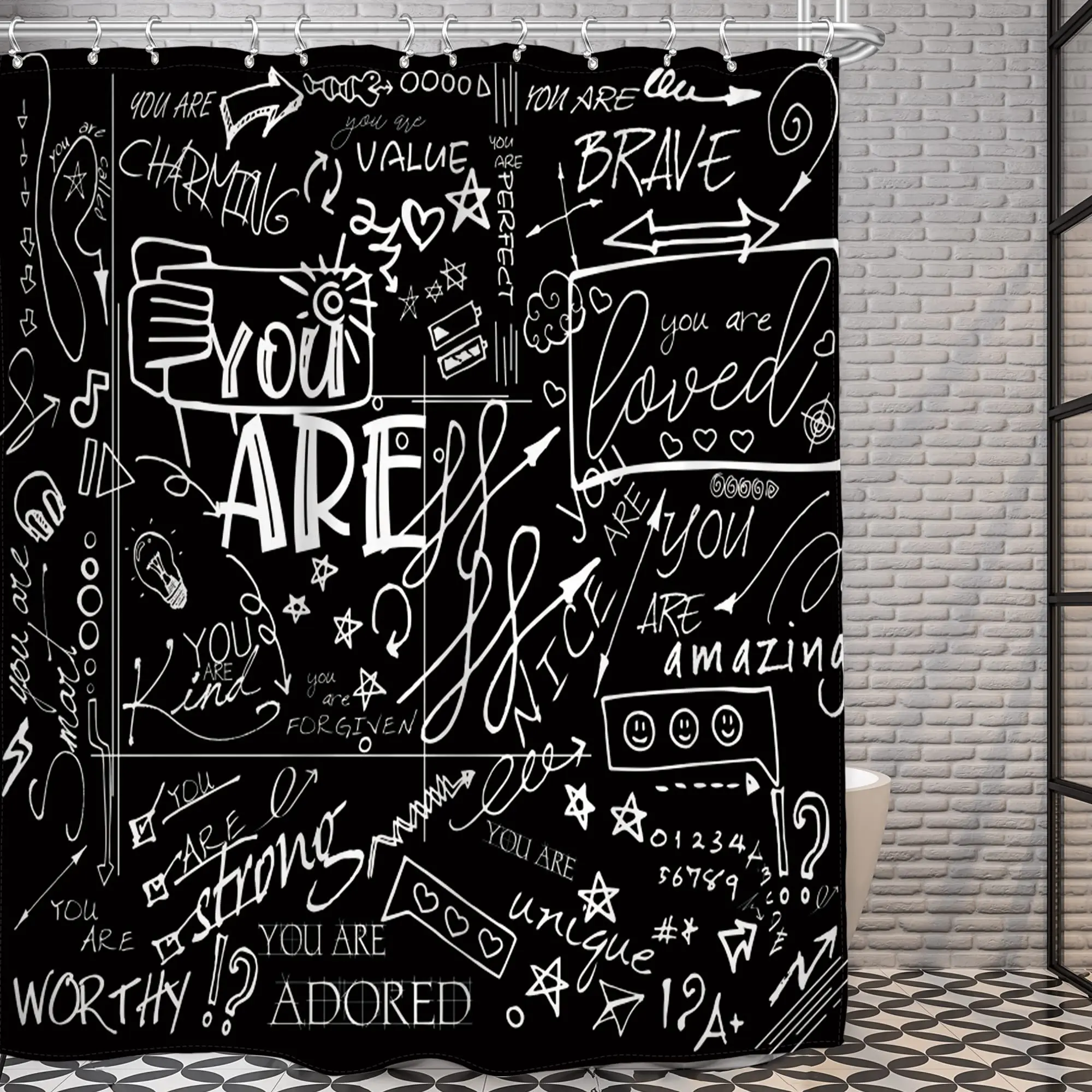 Graffiti Duschvorhang – Abstraktes Urban-Art Design, 178x178 Cm, Mit 12 Haken, Polyester