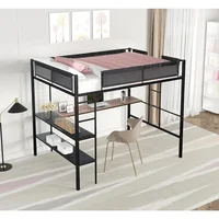 Bunk Beds Full Size Loft Bed, Desk & Shelves/Sturdy Metal Bed Frame/Noise-Free Wood Slats/Comfortable Bunk Beds 1