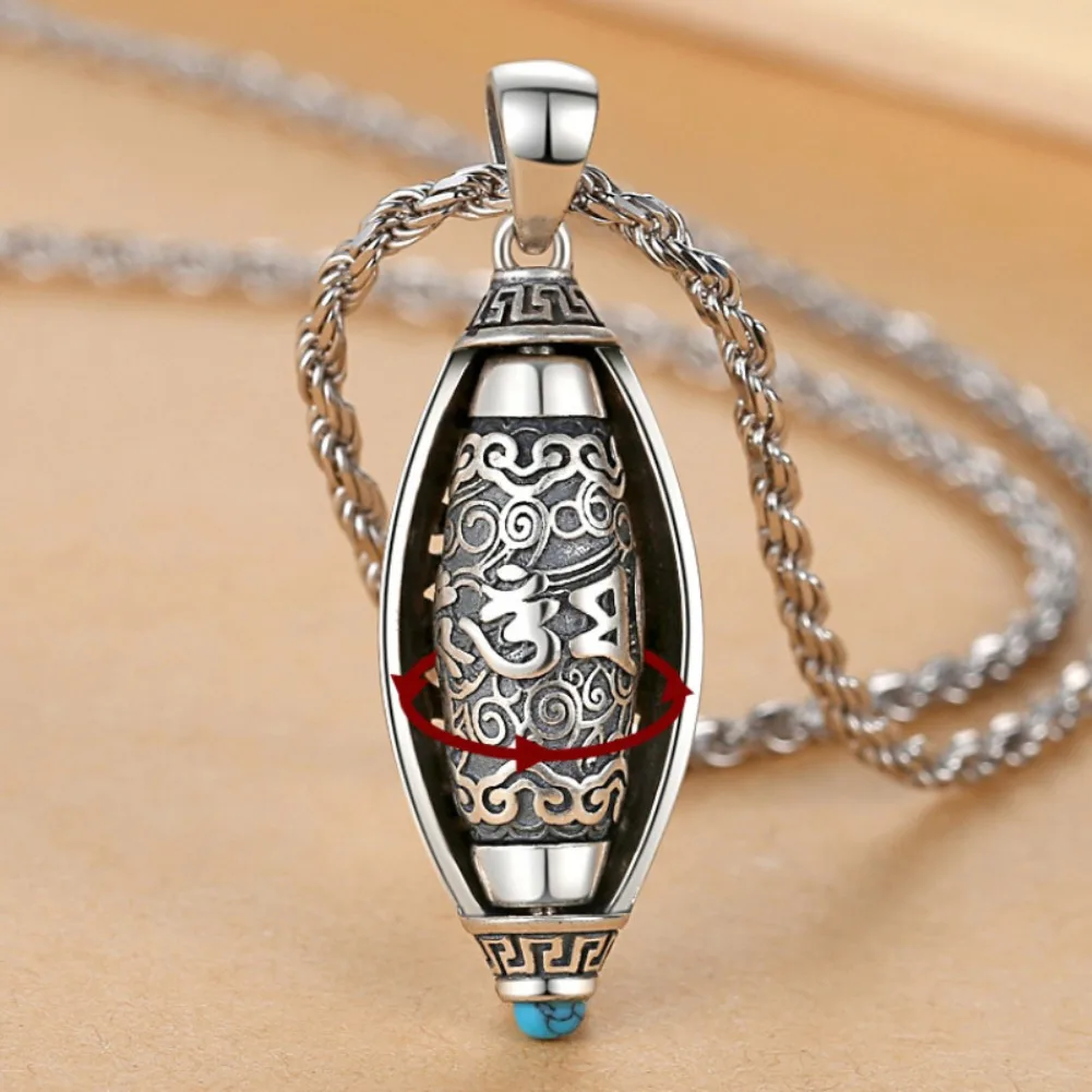 Retro Six Character Mantra Prayer Wheel Pendant Necklace Tibetan Patron Saint Charm Jewelry for Men Women DIY Chain Lucky Amulet