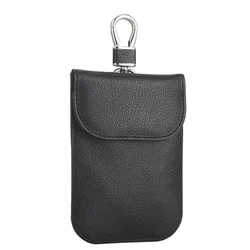 Stylish RFID Blocking Leather Key Protector and Card Holder for Enhanced Privacy Protection (Black)