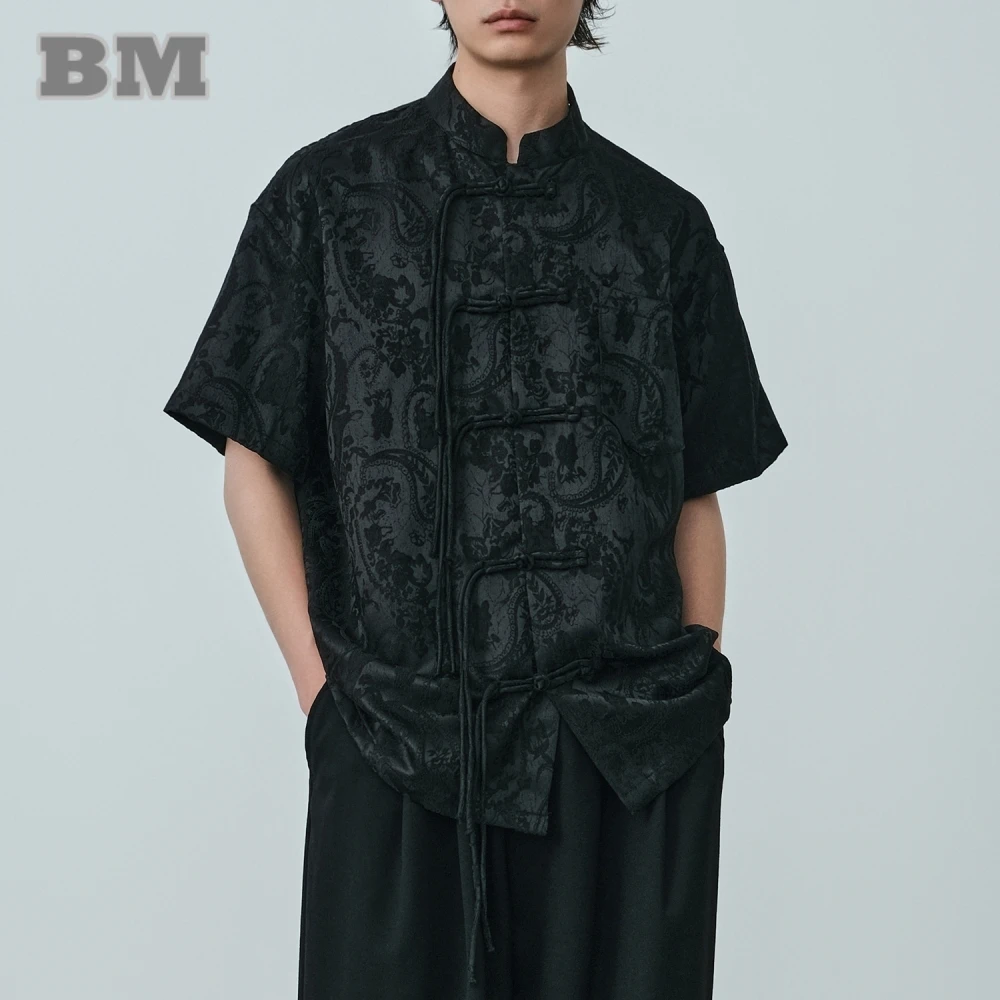 Chinese Style High Quality Vintage Jacquard Short Sleeve Shirts For Men Summer Tai Chi Kung Fu Shirt Ethnic Style Tops Male