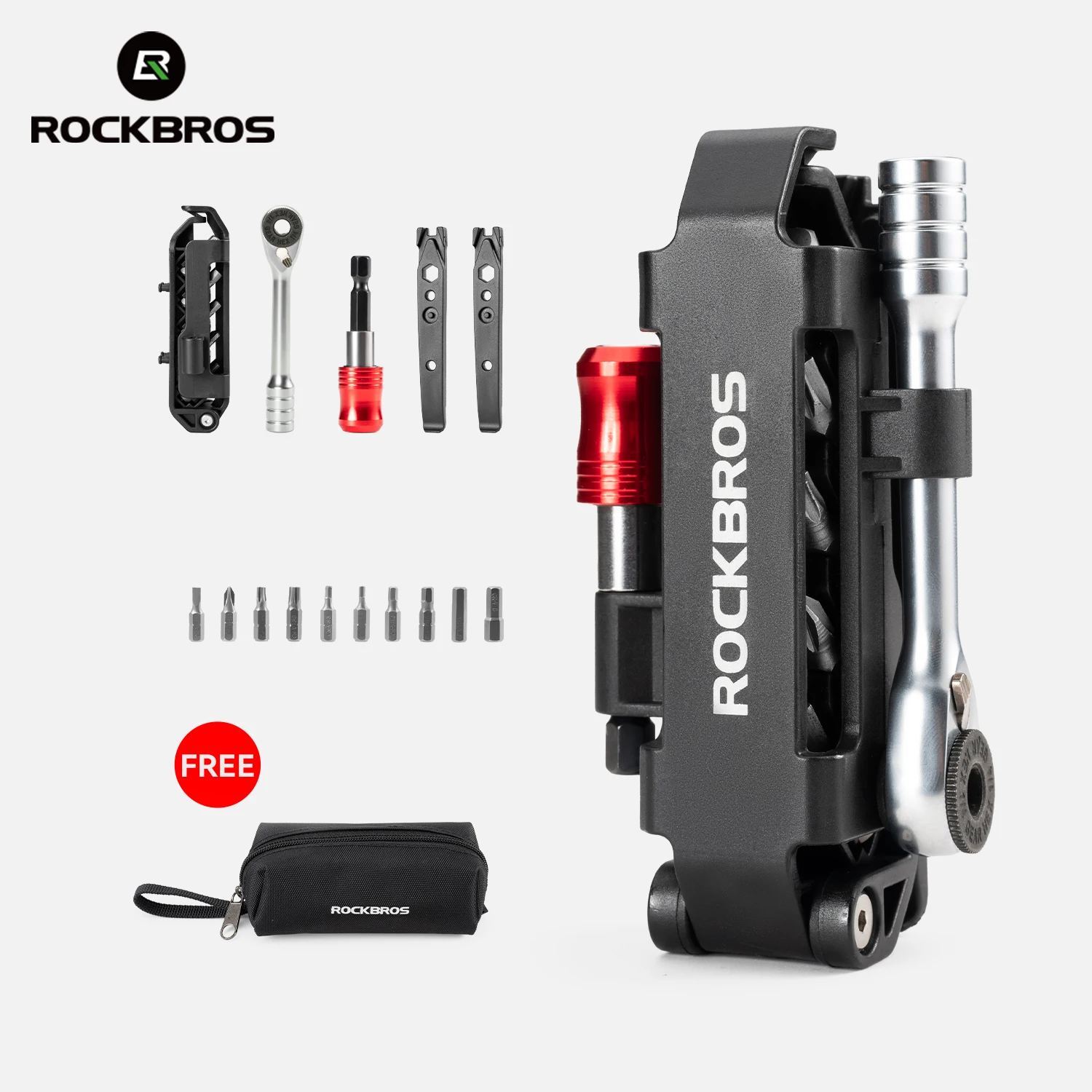 Herramientas de reparación de bicicletas ROCKBROS, juego de llaves de trinquete multifuncionales, combinación plegable compacta, juego de herramientas de trinquete de bicicleta de aluminio
