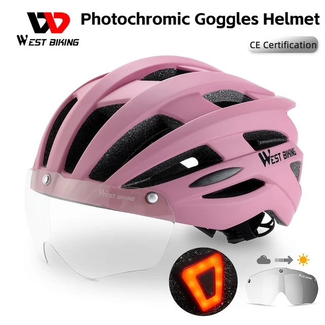 WEST BIKING 광변색 사이클링 헬멧, 고글 렌즈 장착, 편안한 통기성 통합 자전거 헬멧, 남녀공용 안전 모자 WEST BIKING 광변색 사이클링 헬멧, 고글 렌즈 장착, 편안한 통기성 통합 자전거 헬멧, 남녀공용 안전 모자