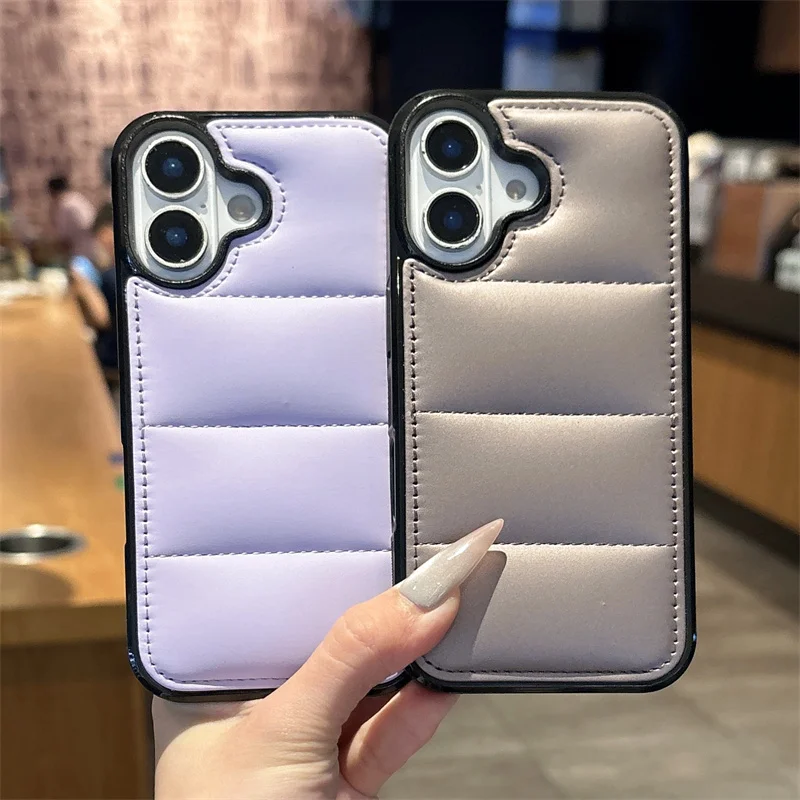 Luxurious Down-Filled Cotton Phone Case - Shockproof Soft TPU Cover with Large Camera Opening