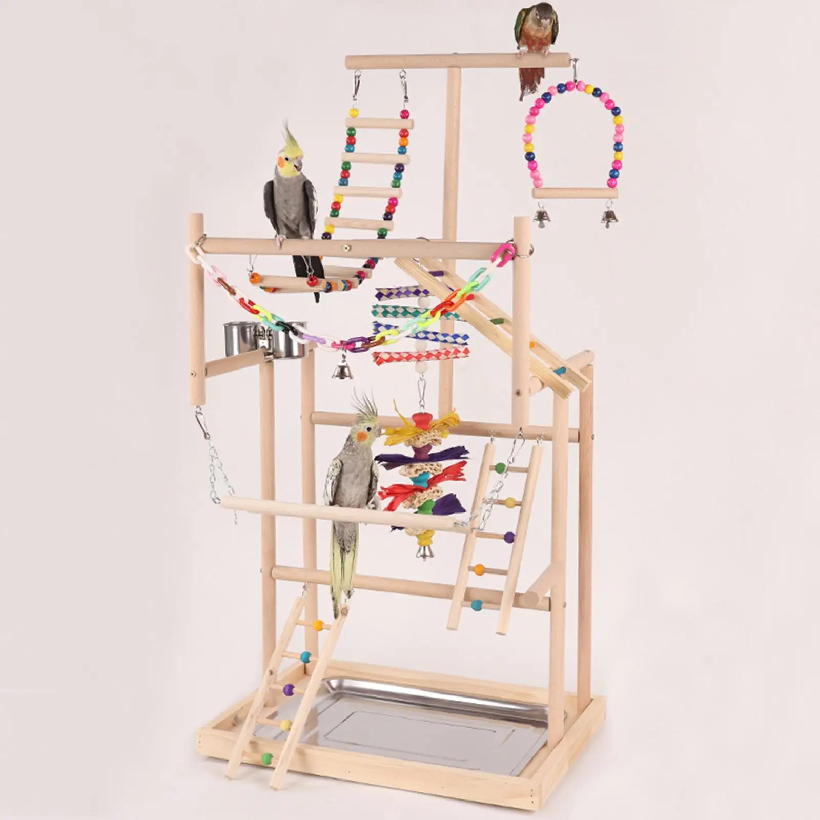 Parrot Bird Playground Wood Perch Stand Large Luxury Parrot Toy Relieving Boredom Self for Finch Small Parakeets Budgie