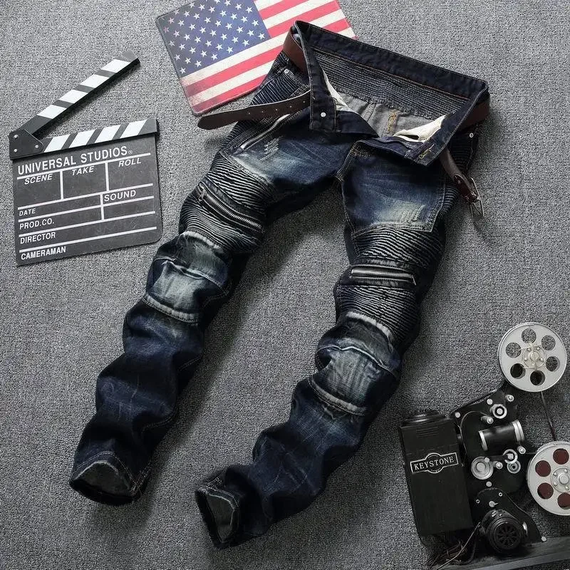 Punk Street Style Ripped Skinny Jeans Men Vintage Wash Solid Denim Trouser Mens Casual Slim Fit Pencil Denim Holes Pants men jeans ripped jeans ripped patchwork jeans