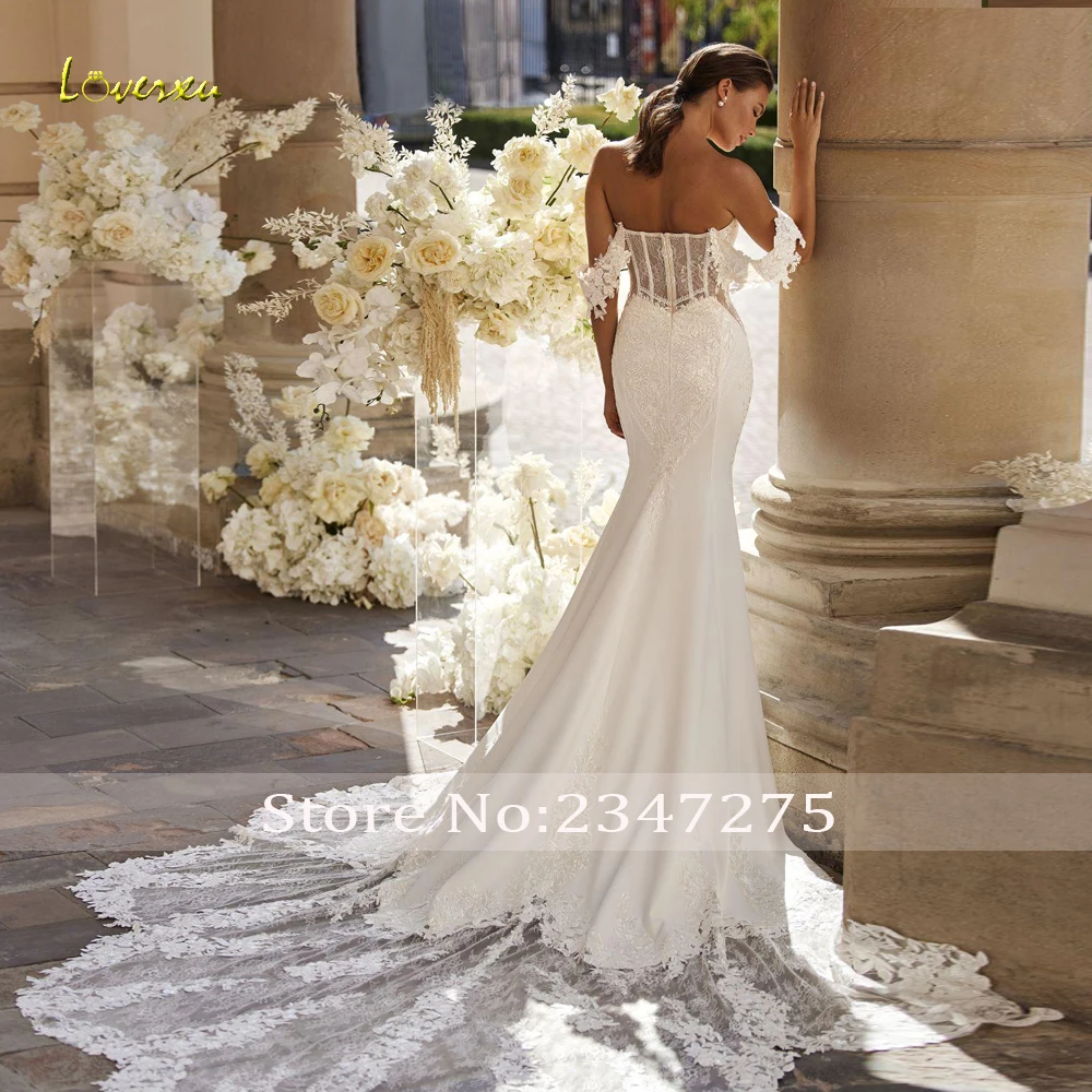 Loverxu Mermaid Elegant Wedding Dresses 2023 Sweetheart Off The Shoulder Vestido De Novia Lace Appliques Satin Robe De Mariee
