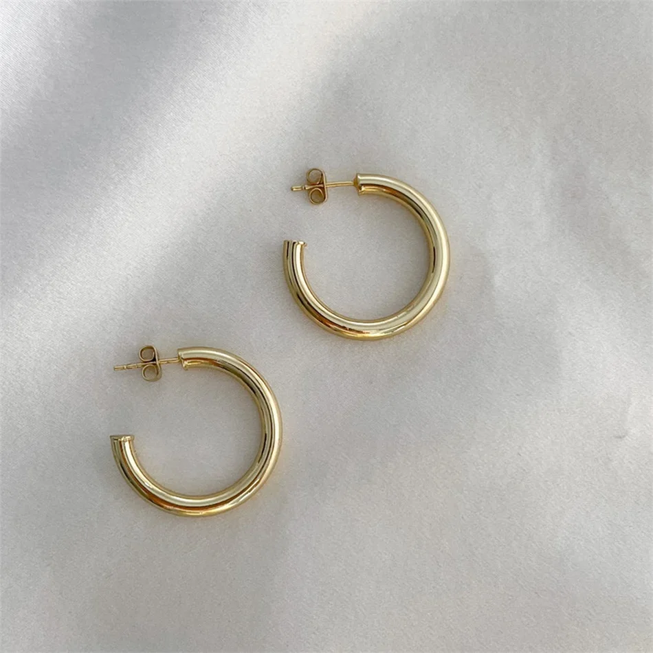 Klassische 18K Vergoldete Edelstahl-Creolen für Damen, 4mm Breite, Klobige Runde Ohrringe, Schmuckgeschenk – Detail 14