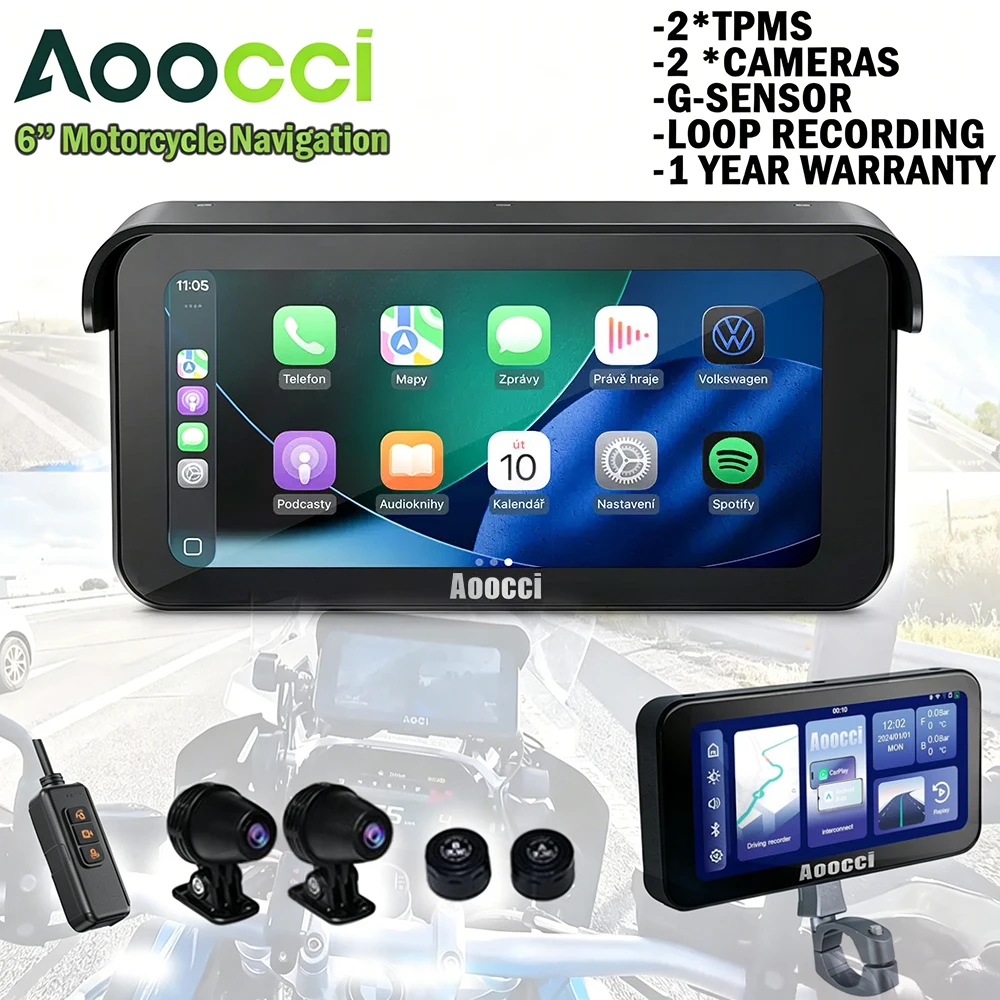 Aoocci C6PRO GPS Carplay 6.25 pollici per Moto con CarPlay e Android Auto Wireless, Navigazione GPS per Motocicletta, Doppio Bluetooth