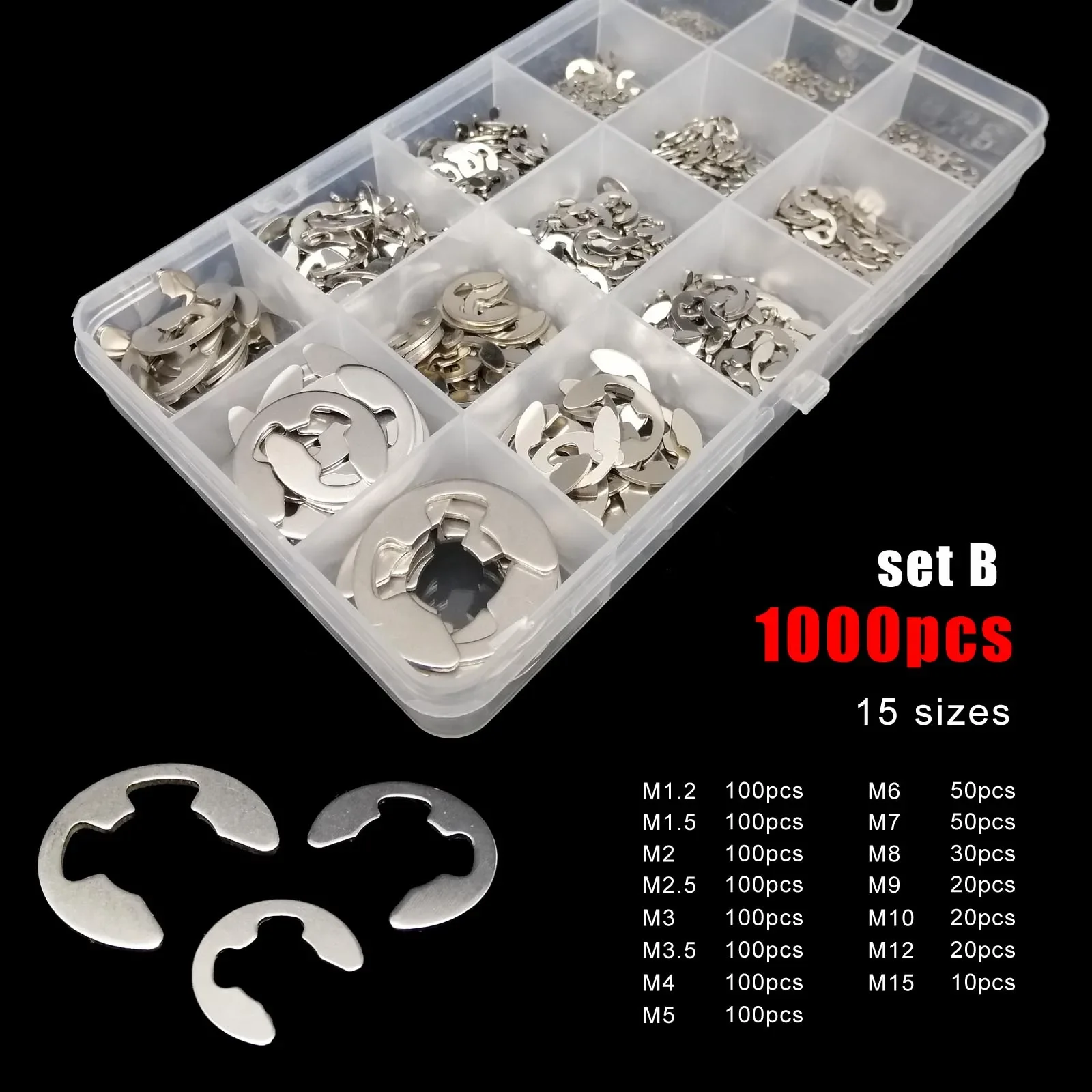 580/1000pcs M1.2 M1.5 M2 M3 M4 M5 M6 M8 M10 M12 M15 304 Stainless Steel Shaft External Retaining Ring E Clip Snap Circlip Washer