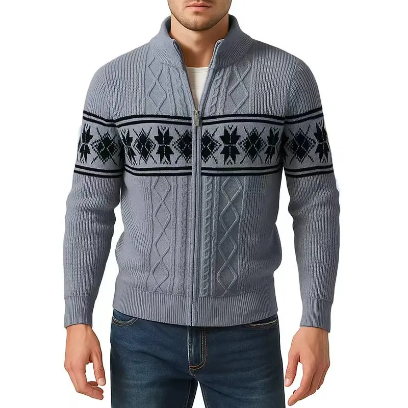 Animal Game Mens Full Zip Long Cardigan Sweater Warm Cold Blouse Luxury Outerwear Thick Knitted Zipper Sweaters Jacket Knitwear