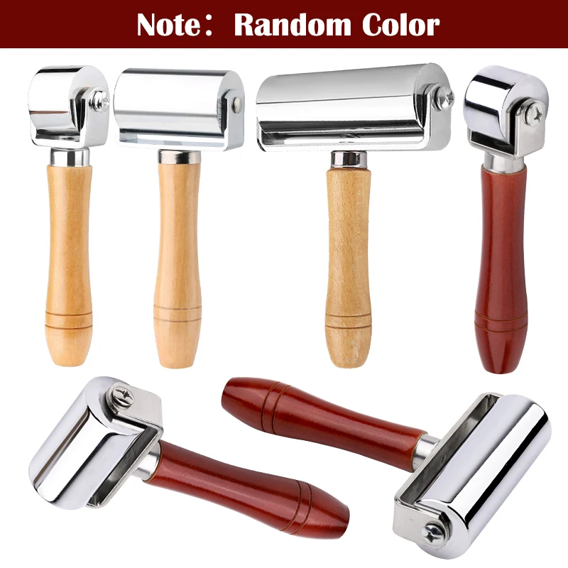 LMDZ 25/60/90mm Leather Roller Glue Edges Laminating Wheel Pear Wood Craft Handmade Smoother Creaser Tool Steel Iron Roll