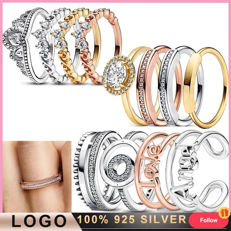 New Original Logo 100% 925 Silver Popular Women's Fashion Signature Series Vortex Crown Open Ring DIY Charm Jewelry Gift