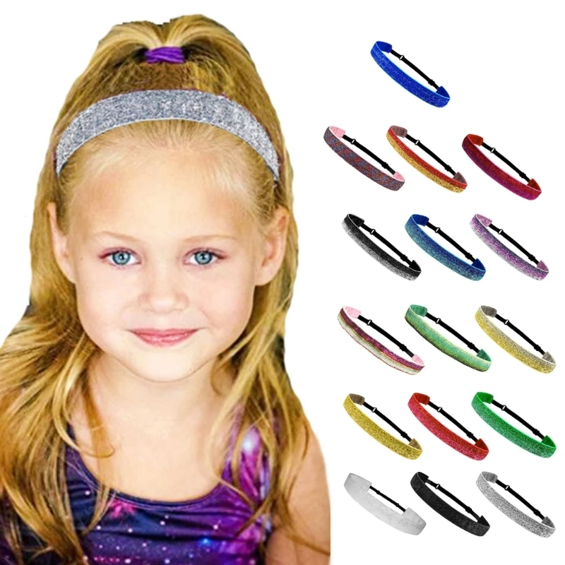 Adjustable No Slip Glitter Hair Bands Girl Sports Head Bands,Sparkly