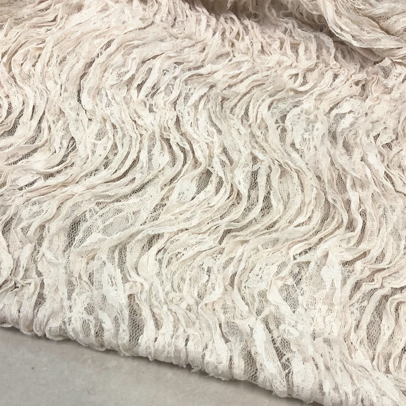 

Beige Multi-Layer Wavy Lace Elastic Knitted See-through Fashion Niche Elegant Designer Cloth