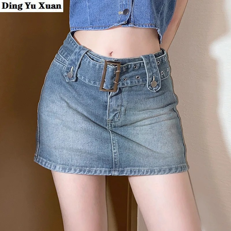 

Punk Style Women Jeans Skirts A Line Pocket Belt Mini Skirts Summer Streetwear Y2k Micro Short Blue Denim Skirt Sexy Club Casual