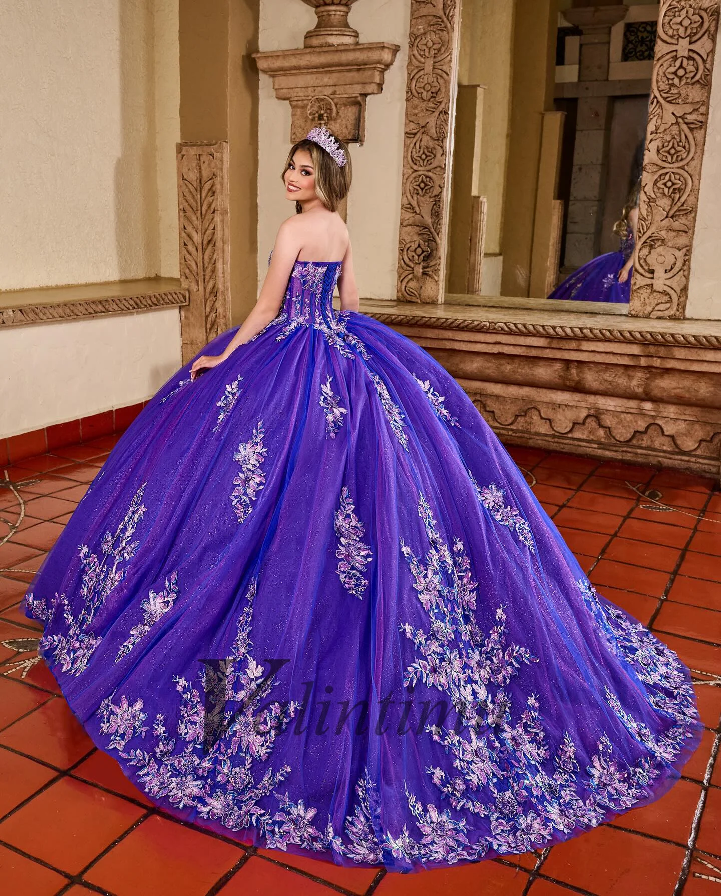 green emerald velvet dress Amarra 54218 Long 3D Floral Glitter Ball Gown Quinceanera Dress