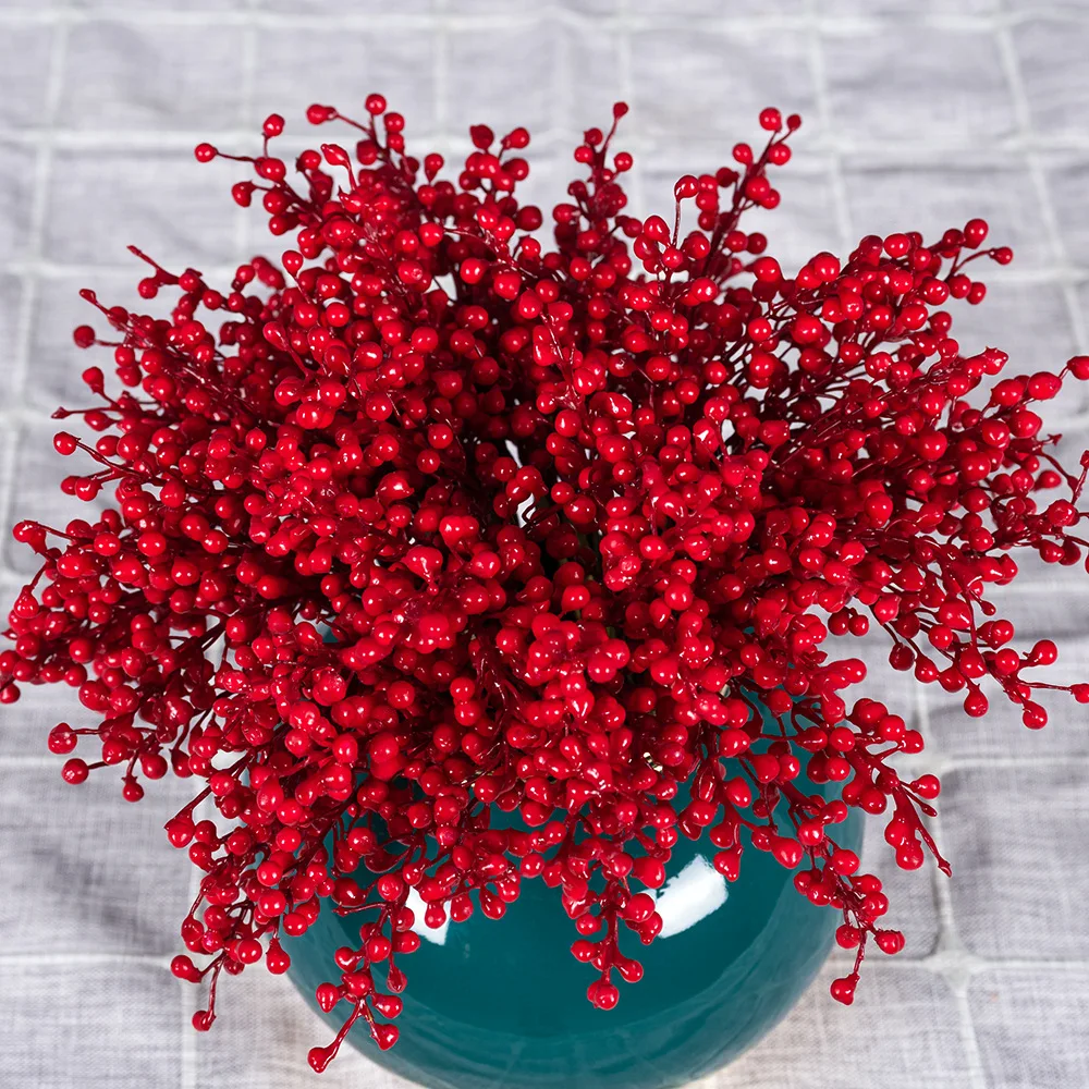 

European and American style simulation small berry bouquet decoration red fruit acacia bean desktop flower arrangement