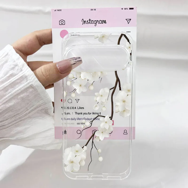 Pink Flower Soft TPU Clear Phone Case Cover