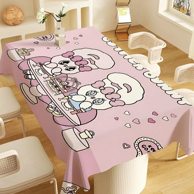 E-Esther B-Bunny Cartoon Tablecloth Tea Coffee Table Cloth Waterproof Cloth Wall Stove Rack Rectangular Wedding Banquet Home 1