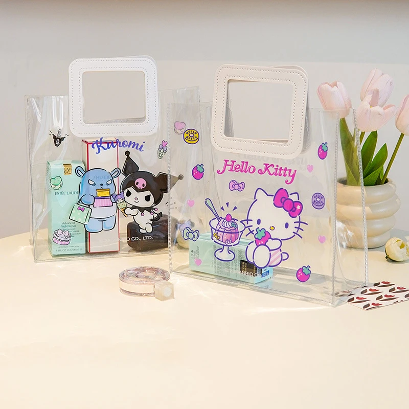 

Sanrio Anima Kawaii Hello Kitty Gift Bag Cute Sweet Kuromi Cartoon Transparent PVC Present Birthday Present Handbag Makeup Bag