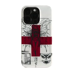 Trendy Retro Red Cross Art Minimalist Phone Case Cover - iPhone 15 Plus (A02)