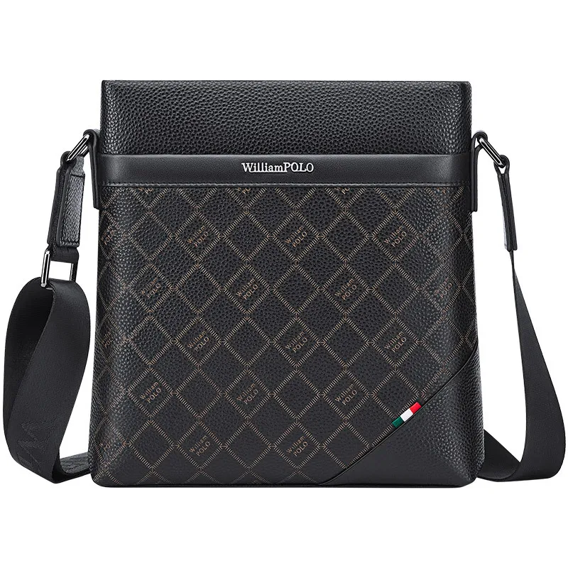 Classic Business Leather Crossbody Bag for Men's High-capacity Work Travel Shoulder Bag