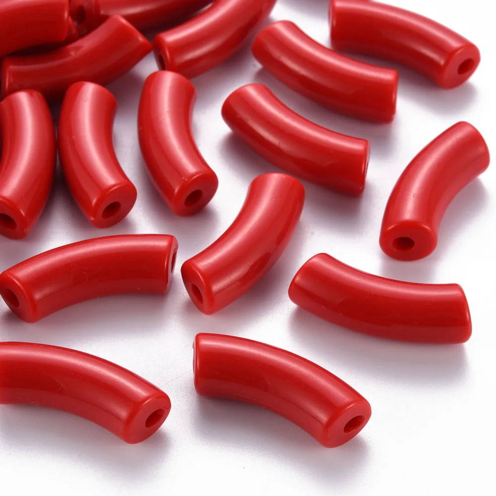 

500g Opaque Acrylic Beads Curved Tube Red 36x13.5x11.5mm Hole: 4mm about 133pcs/500g