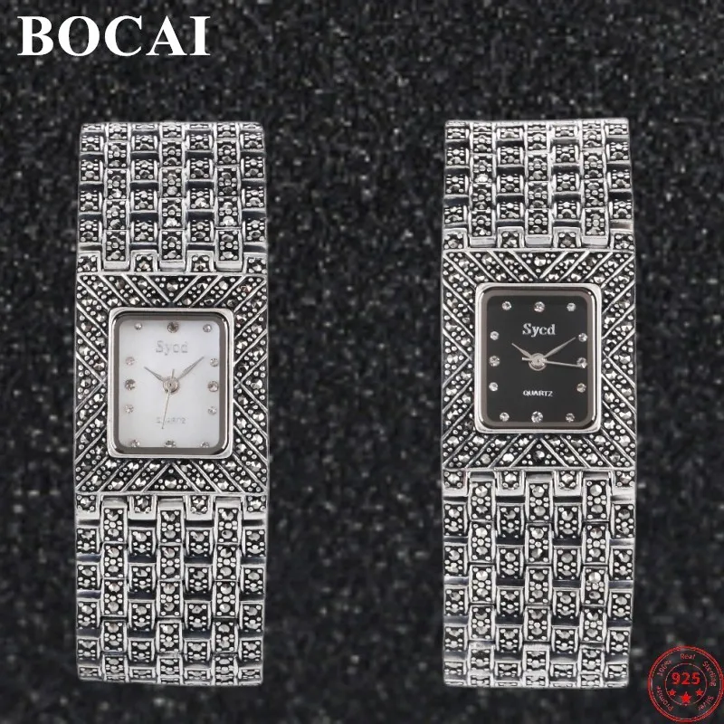 

BOCAI S925 Sterling Silver Bracelets for Men Women New Fashion Pure Argentum Watch-strap Watchband Simple Square Wrist-watch