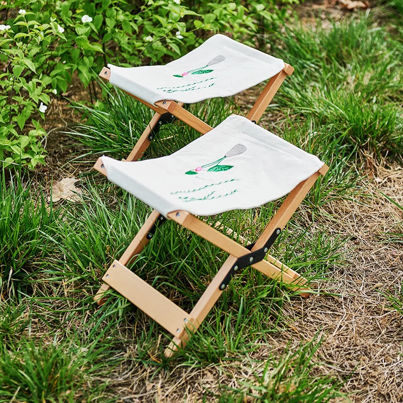 

Outdoor Chinese Embroidery Stool Portable Foldable Fishing Climbing Solid Wood Home Camping Travel Camp Chair Wooden Stool