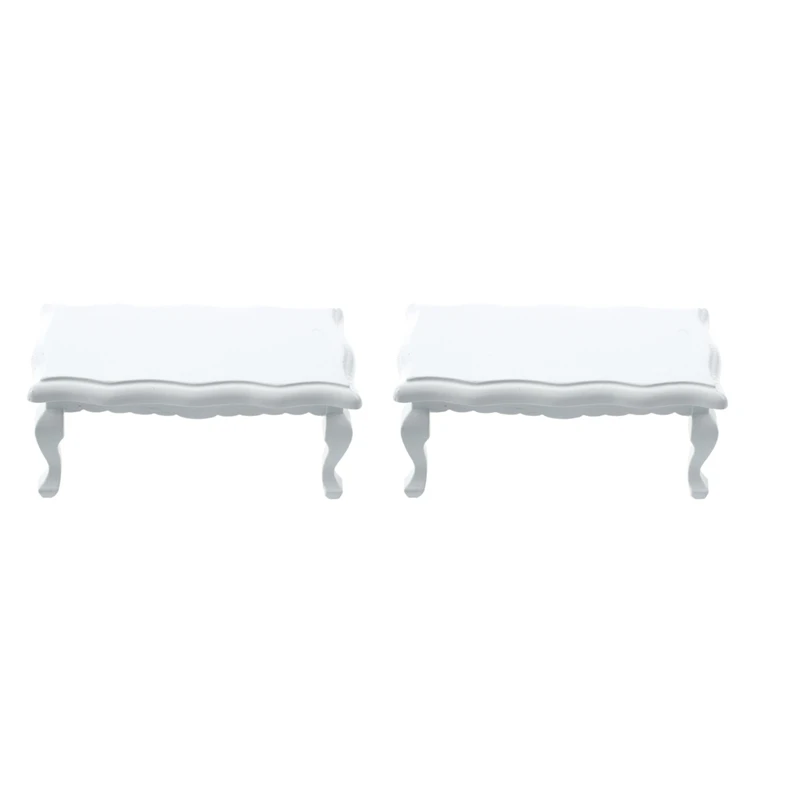 

2X 1/12 Dollhouse Miniature Furniture Wave-Edged Wooden Coffe/End Table - White