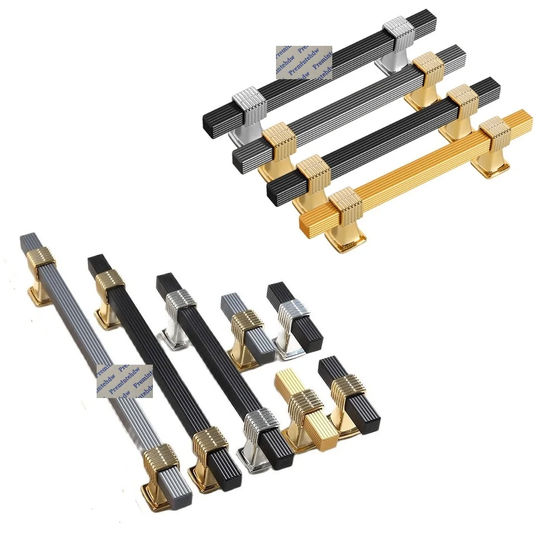 4Pcs Square Aluminum Bar Pull With Groove Flute Pattern For Furniture Cabinet Cupboard Closet Gold Grey Silver Matte Black