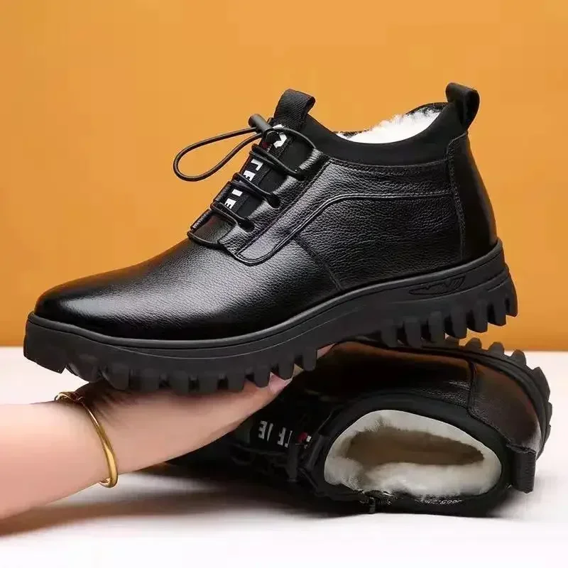 HESYSUAN Heren Winter Fleece Waterdichte Warme Antislip Schoenen, Warm Bont Gevoerde Anti-Slip Laarzen, Orthopedische Antislip Warme Sneeuwlaarzen (zwart, 47EU