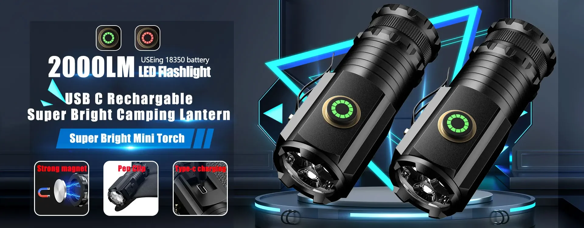 Description Picture 3 of itemUSB Rechargeable LED Work Light 1000 Lumens COB Lantern with Power Capacity Indicator Handled Flashlight for Outdoor Car Repair
