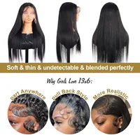 Perruque en cheveux humains brésiliens vierges, lisse et transparente, HD, 40-46 pouces, avec dentelle frontale 13x6 pré-épilée, perruque complète 360 en dentelle 3