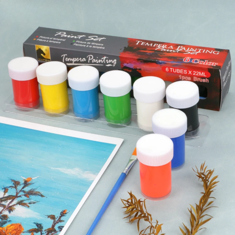 6 색 22ML 아크릴 안료 세트 수채화 유화 섬유 유리 Tempera 형광 진주 안료 그림 용품
