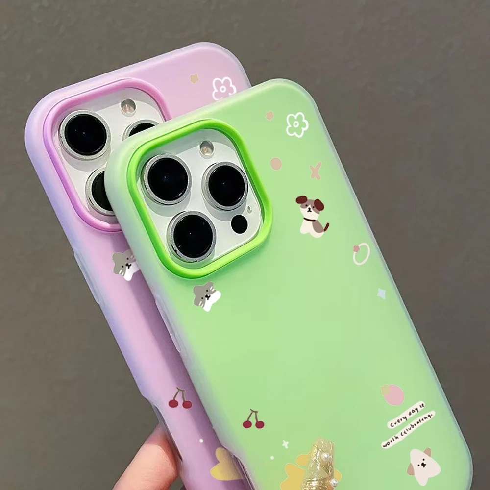 Adorable Cartoon Puppy & Cat Design Protective Phone Case