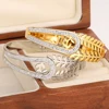 Gold Color Half Leaf Half Rhinestones Stainless Steel Bangles Bracelets for Women Fashion Luxury Waterproof Jewelry 4