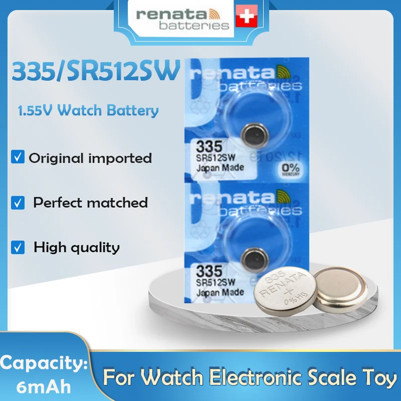 Original RENATA 335 SR512SW 512 1.55V Silver Oxide Watch Battery Long Lasting Made In Swiss Toys Calculator Button Coin Cell rechargeable battery pack