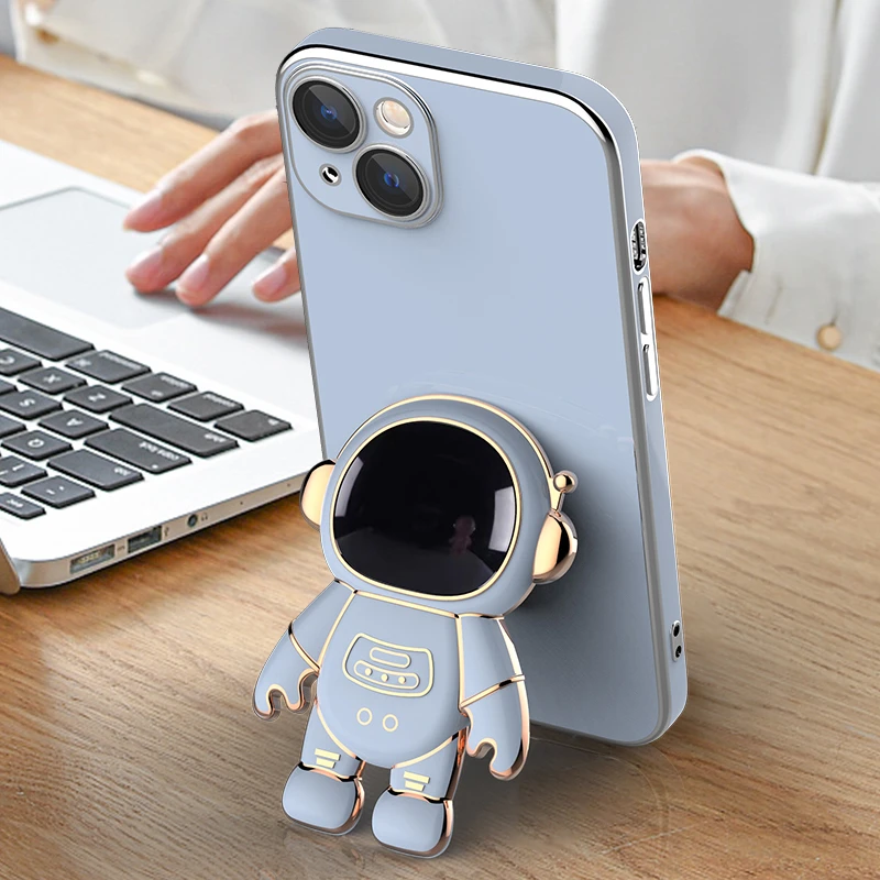 iphone 12 pro max wallet case Electroplated Astronaut Folding Stand Case For iPhone 11 12 13 Pro Max X XR XS Max 7 8 Plus 11 Glass Camera Protector Film Cover iphone 12 pro max leather case