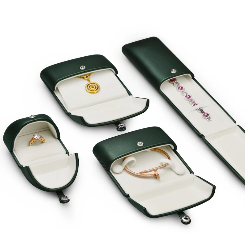 MISHITU Premium Silk Green Leather Bracelet/Bangle/Ring Gift Box Showcase Double-Open Design Jewelry Storage Box for Women Girls