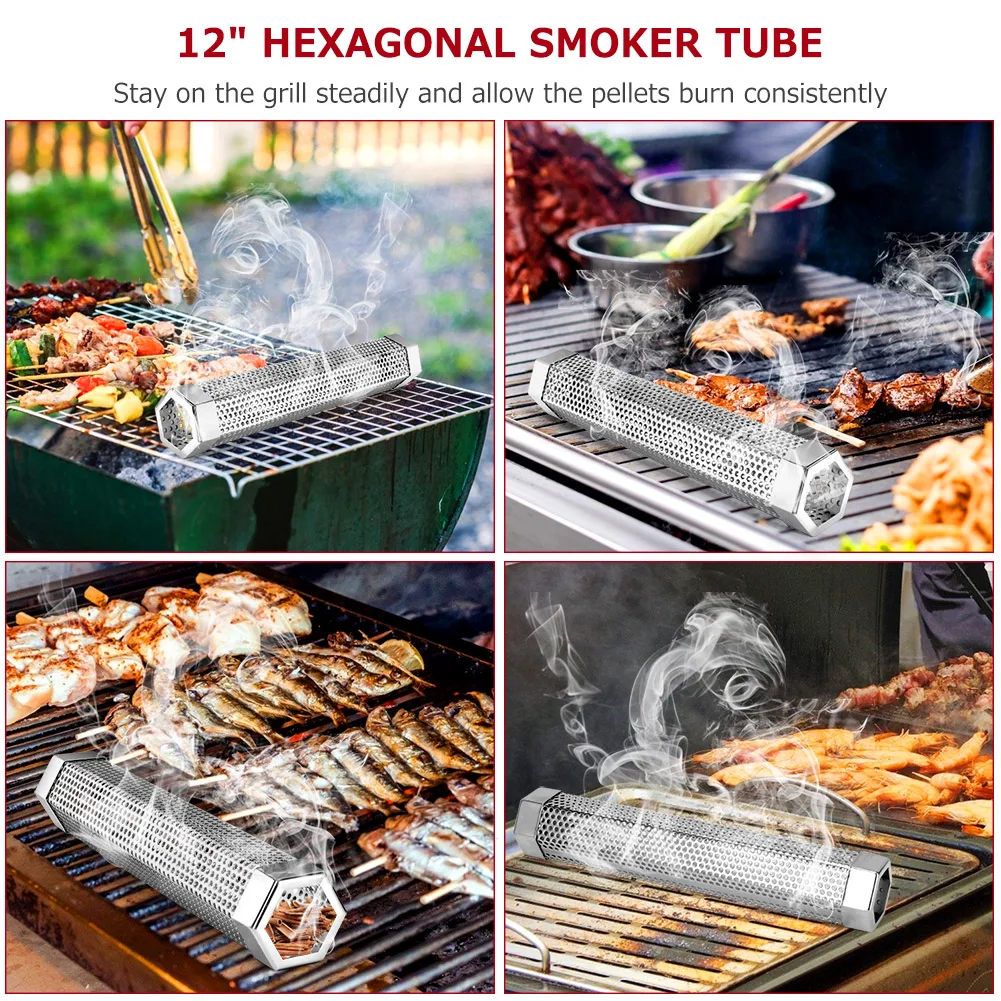 Pellet Smoker Tube 12 Inch Stainless Steel Wood Pellets Smoke Generator Hot or Cold Smoking Work BBQ Grill Smokers smoker accessories