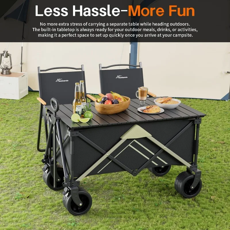 Wagons Carts Foldable, Collapsible Wagon,Wagon with Table Top,Beach Wagon with Big Wheels for Sand,Camping Sports Garden